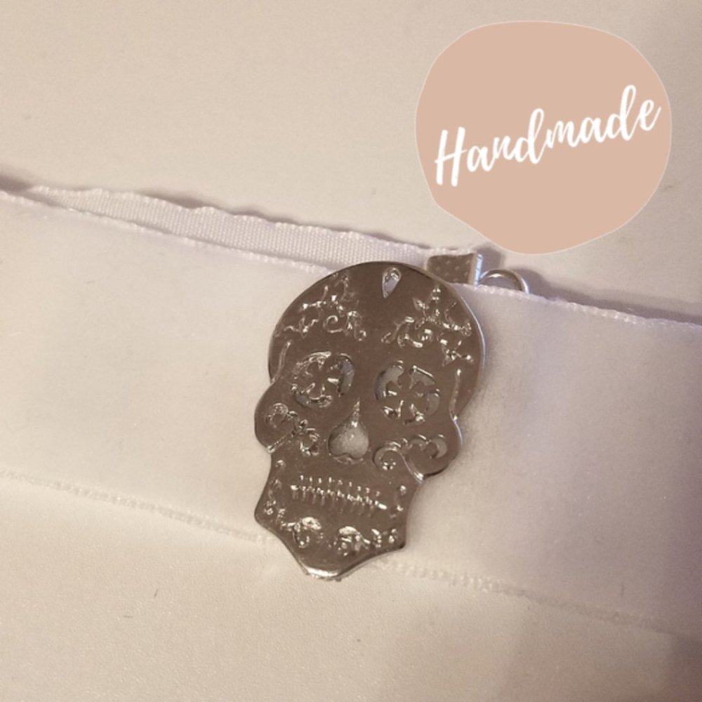 White Velvet Dia de Los Muertos Skull Choker